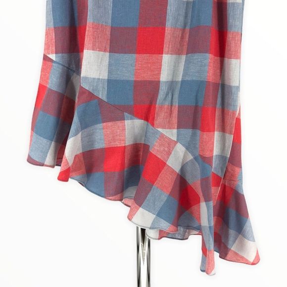 Parker Astrid Check Skirt Gingham Ruffle Asymmetrical Ruched Flounce Skirt NWT - Picture 7 of 13